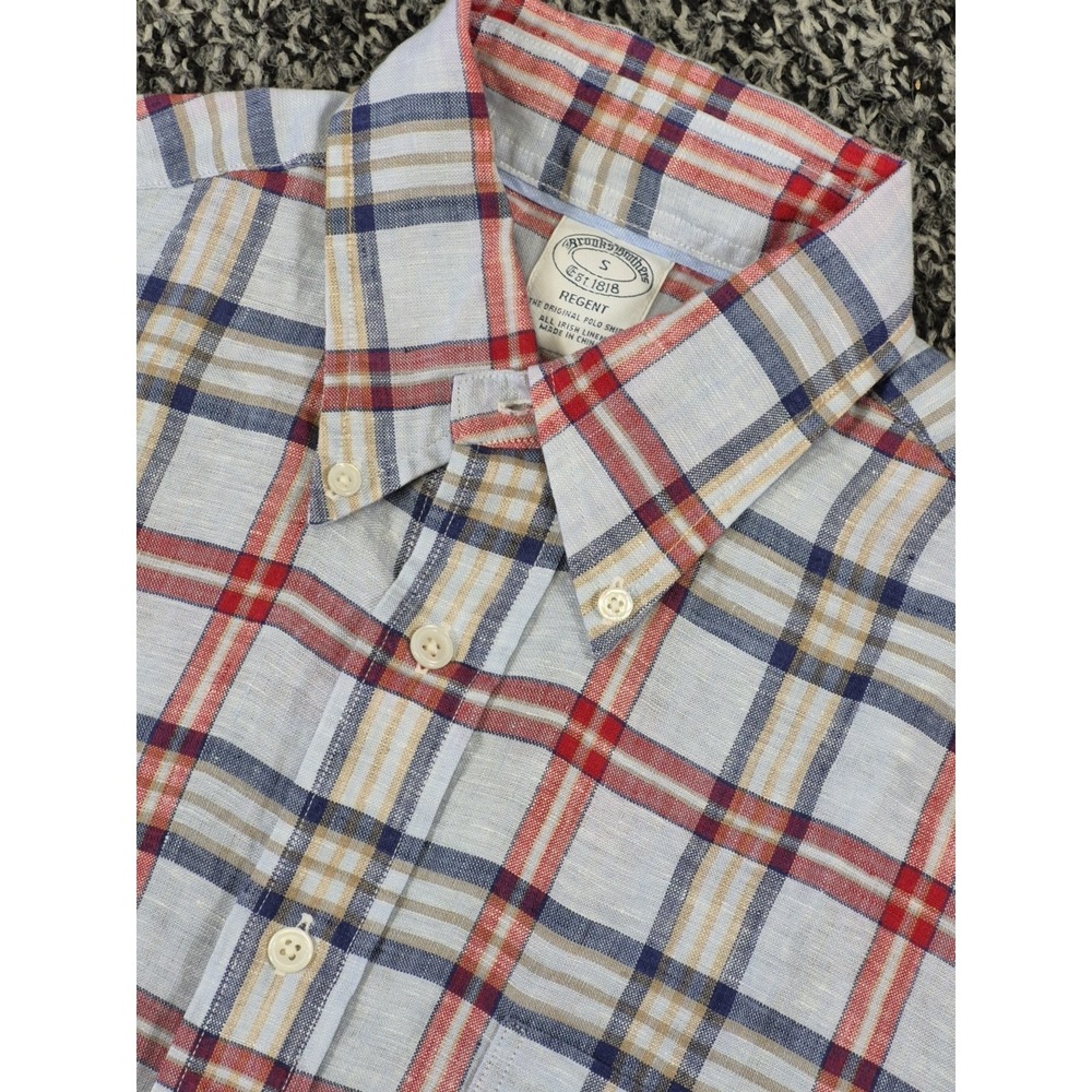 Brooks Brothers All Irish Linen Shirt Mens Small Regent‎ Button Down Plaid